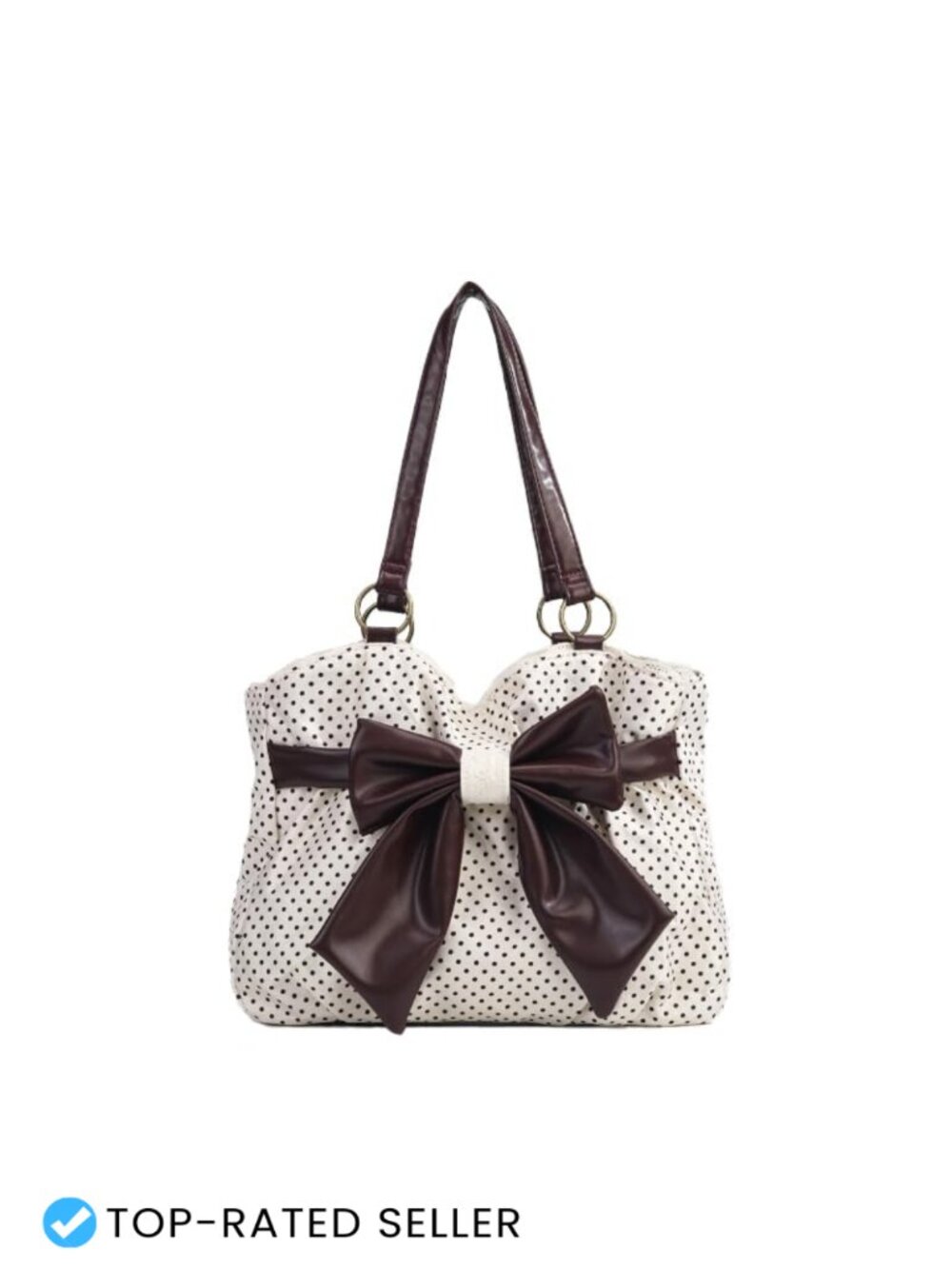 Women's Polka Dot Tote Bag with Faux Leather Bow, Nylon Shoulder Handbag, Large